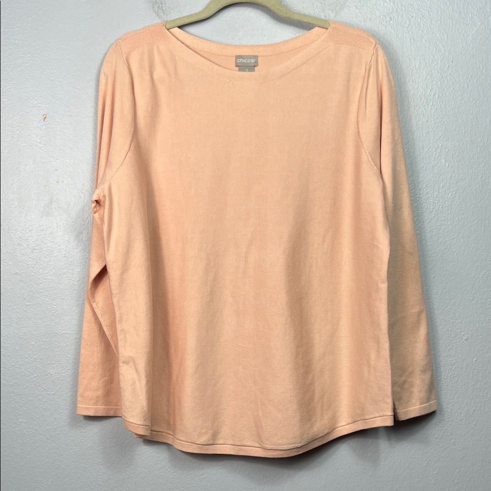Chico’s New with Tag Bateau Shirtail Long Sleeve Blush Peach Pullover Sweater XL